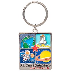 Rocket Center Polished Nickel Metal Keychain