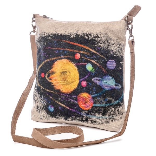 Watercolor Planet Leather Strap Crossbody